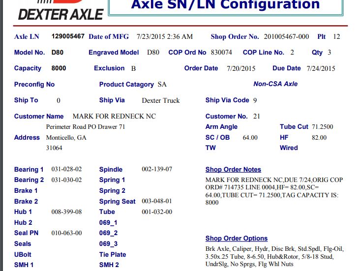 DEXTER AXLE 031-028-02 Axle