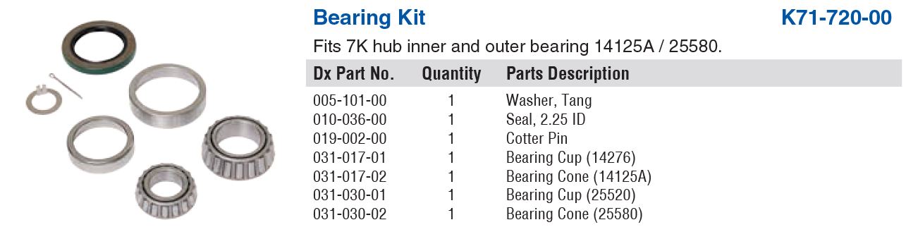 DEXTER AXLE K7172000 7K Bearings And Seal Kit With Cotter Pin 